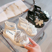 Модерни детски сандали с камъни -бял и черен цвят