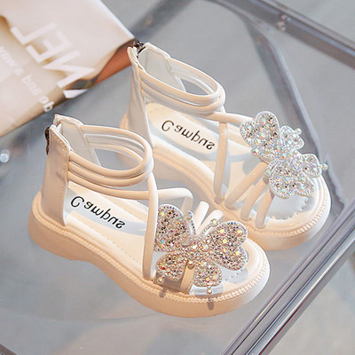 Модерни детски сандали с камъни -бял и черен цвят