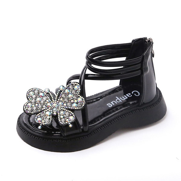 Модерни детски сандали с камъни -бял и черен цвят