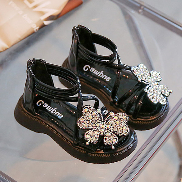 Модерни детски сандали с камъни -бял и черен цвят