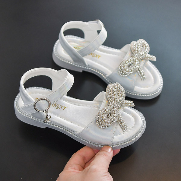 Сандали за момичета с панделка и перли