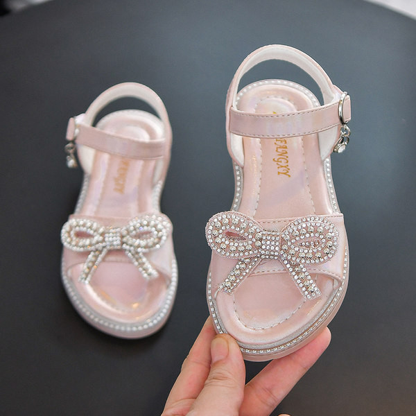 Сандали за момичета с панделка и перли