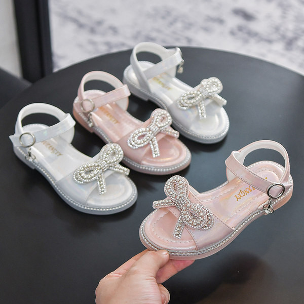 Сандали за момичета с панделка и перли