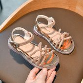 Модерни детски сандали с камъни-златист и сребрист цвят