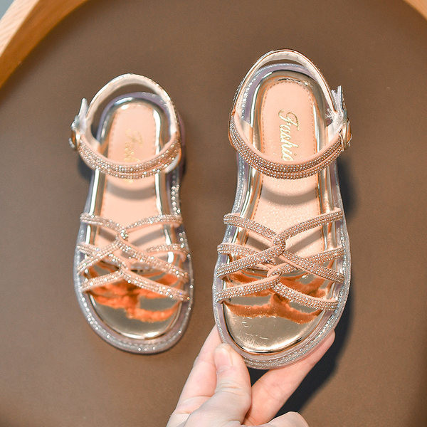 Модерни детски сандали с камъни-златист и сребрист цвят