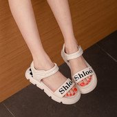 Детски сандали с надпис в бял и черен цвят