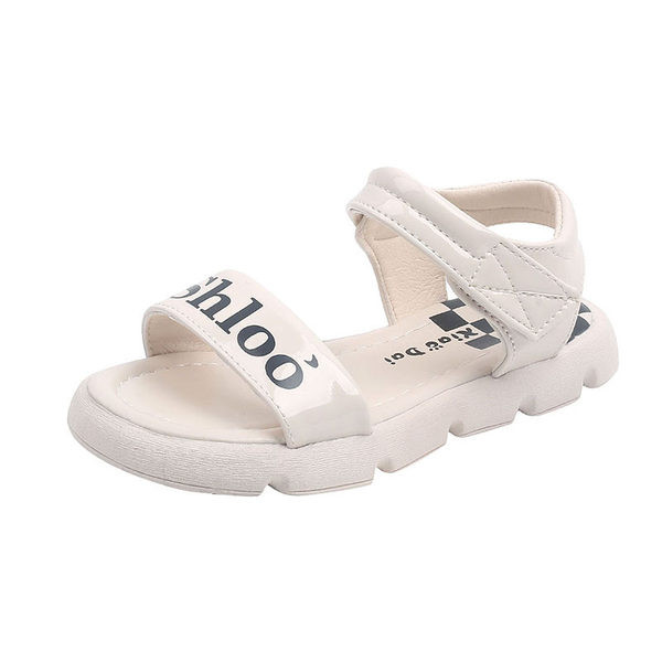 Детски сандали с надпис в бял и черен цвят 