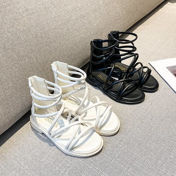 Детски кожени сандали с цип и каишки 