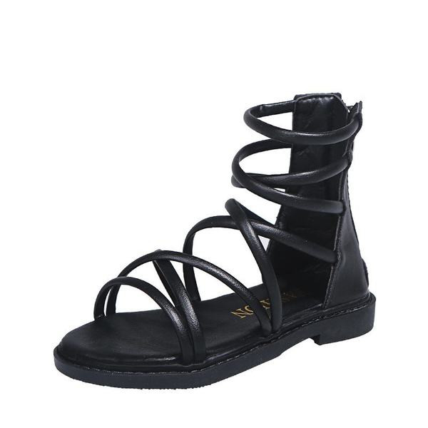 Детски кожени сандали с цип и каишки 