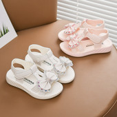 Летни сандали за момичета с панделка и декоративни камъни
