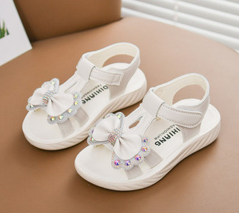 Летни сандали за момичета с панделка и декоративни камъни