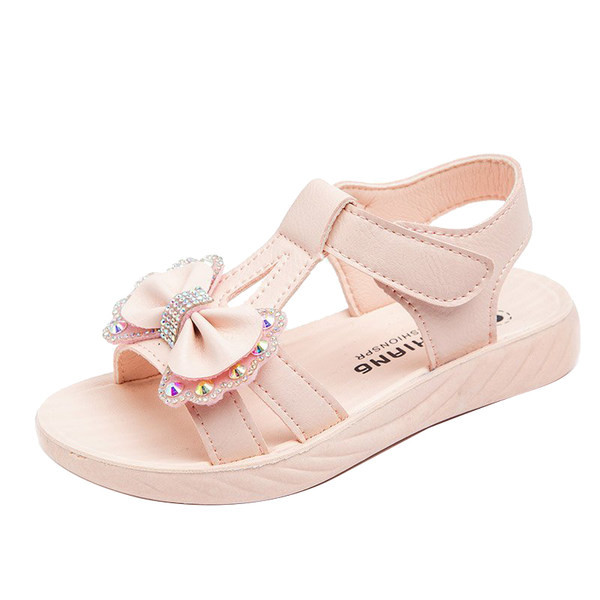 Летни сандали за момичета с панделка и декоративни камъни