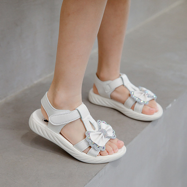Летни сандали за момичета с панделка и декоративни камъни