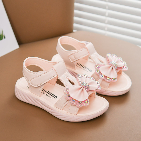 Летни сандали за момичета с панделка и декоративни камъни