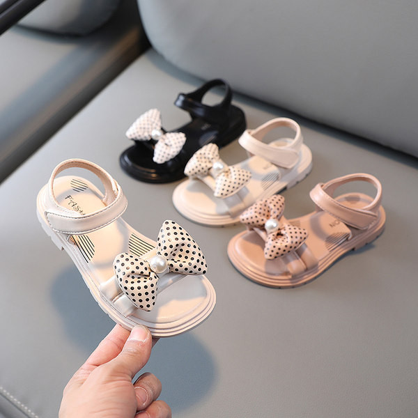 Сандали за момичета с текстилна панделка и перла