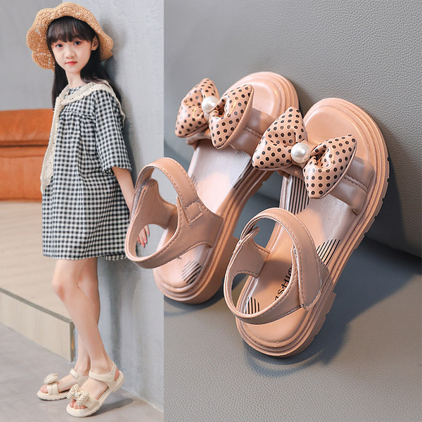 Сандали за момичета с текстилна панделка и перла