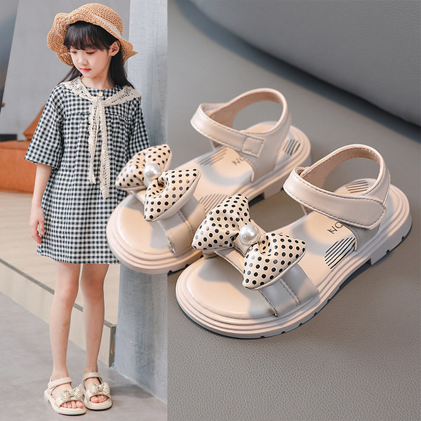 Сандали за момичета с текстилна панделка и перла