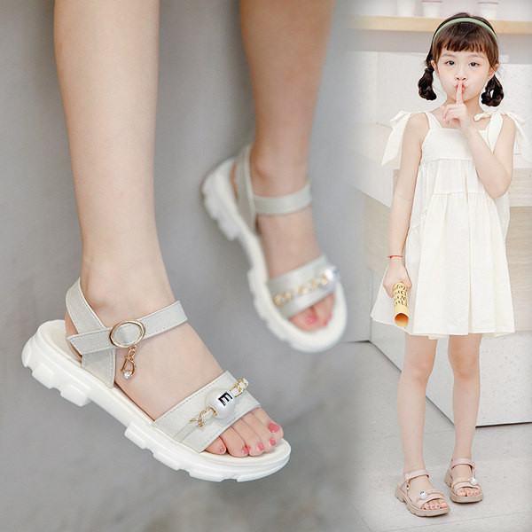 Кожени детски сандали с декорация в три цвята 