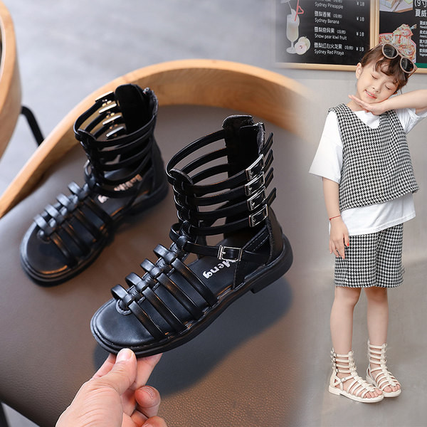 Сандали за момичета с тънки каишки от еко кожа - римски стил