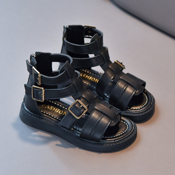 Детски сандали с катарама в бял и черен цвят 