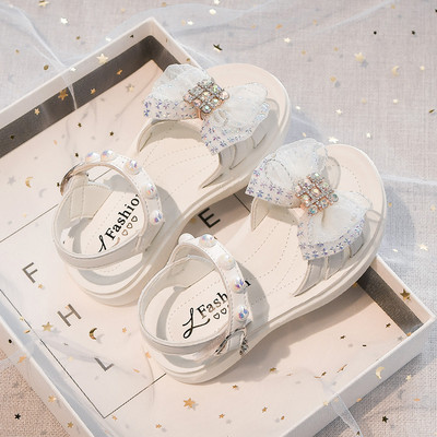 Сандали за момичета с панделка и декоративни камъни