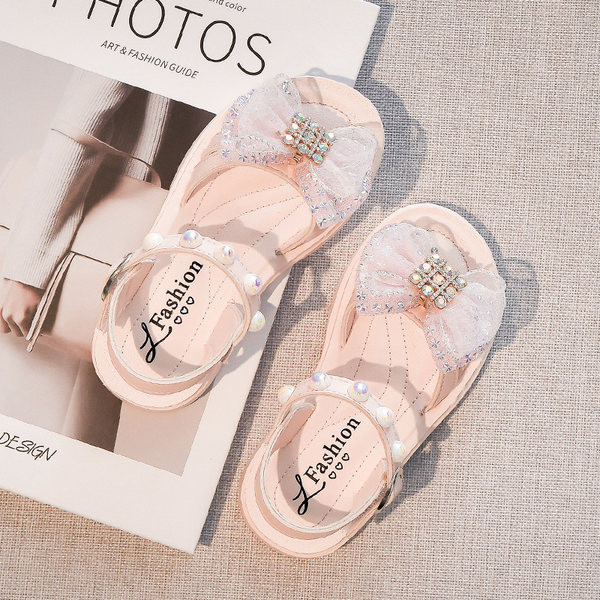 Сандали за момичета с панделка и декоративни камъни