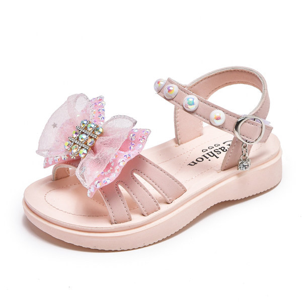 Сандали за момичета с панделка и декоративни камъни
