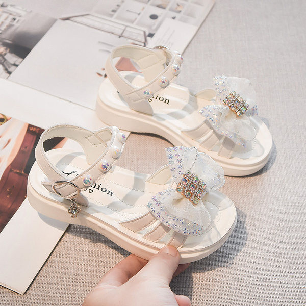 Сандали за момичета с панделка и декоративни камъни