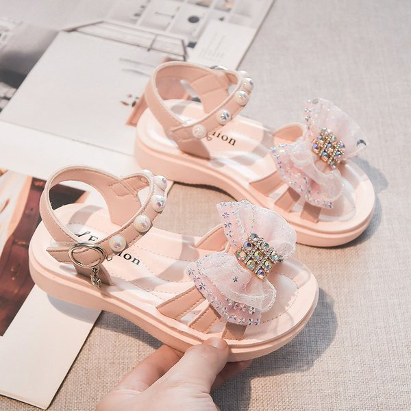 Сандали за момичета с панделка и декоративни камъни