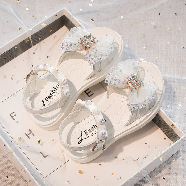Сандали за момичета с панделка и декоративни камъни