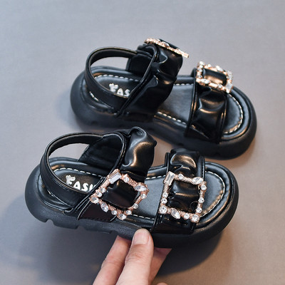 Ежедневни детски кожени сандали с камъни за момичета