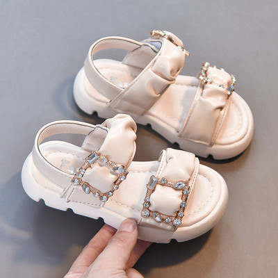 Ежедневни детски кожени сандали с камъни за момичета