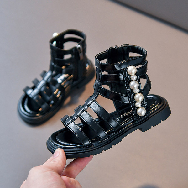 Детски сандали в римски стил с декоративни перли