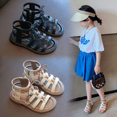 Ежедневни детски сандали от еко кожа -черен и бежов цвят