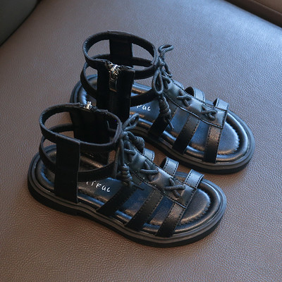 Ежедневни детски сандали от еко кожа -черен и бежов цвят