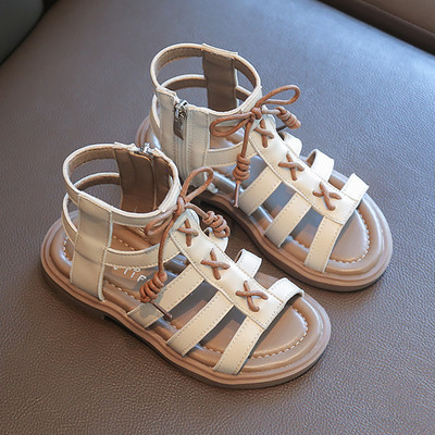 Ежедневни детски сандали от еко кожа -черен и бежов цвят