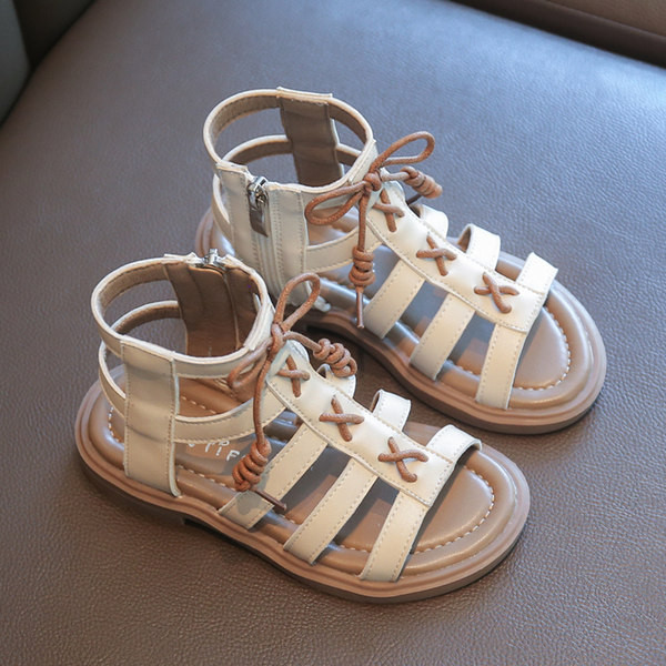 Ежедневни детски сандали от еко кожа -черен и бежов цвят