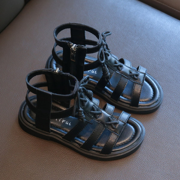 Ежедневни детски сандали от еко кожа -черен и бежов цвят