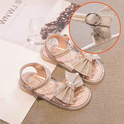 Сандали за момичета с лъскав ефект и панделка