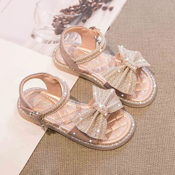 Сандали за момичета с лъскав ефект и панделка