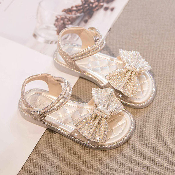 Сандали за момичета с лъскав ефект и панделка