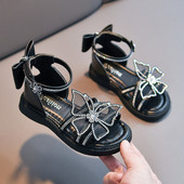 Детски сандали с панделка в черен и бял цвят