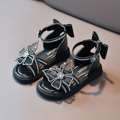Детски сандали с панделка в черен и бял цвят