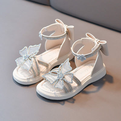 Детски сандали с панделка в черен и бял цвят