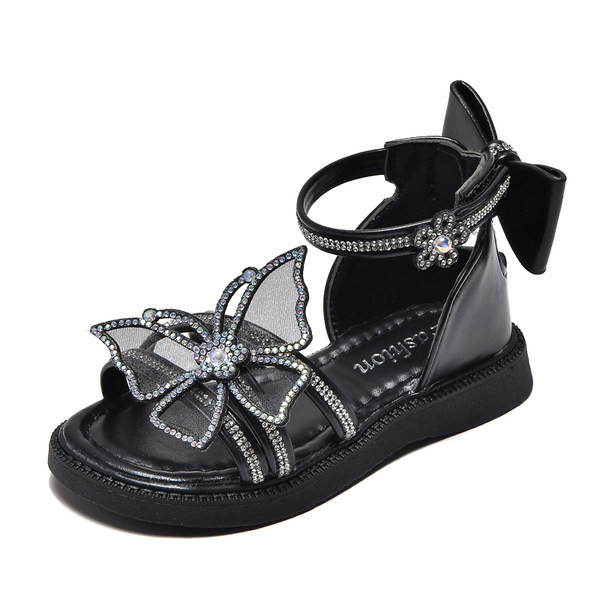 Детски сандали с панделка в черен и бял цвят 