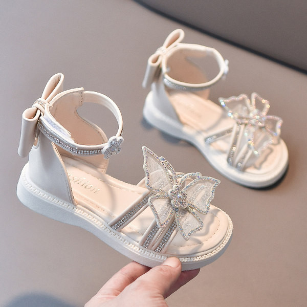 Детски сандали с панделка в черен и бял цвят 