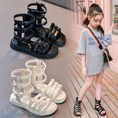 Нов модел детски кожени сандали с каишки -бял и черен цвят