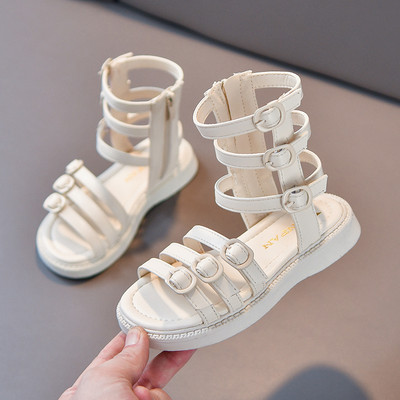 Нов модел детски кожени сандали с каишки -бял и черен цвят