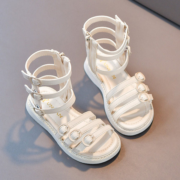 Нов модел детски кожени сандали с каишки -бял и черен цвят