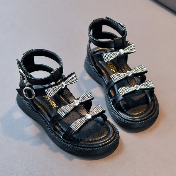 Детски сандали в римски стил с панделки и декоративни камъни